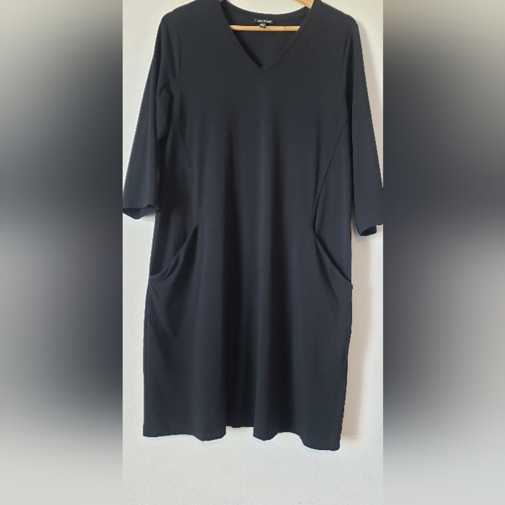 Eileen Fisher Black V-Neck Long Sleeve Dress
